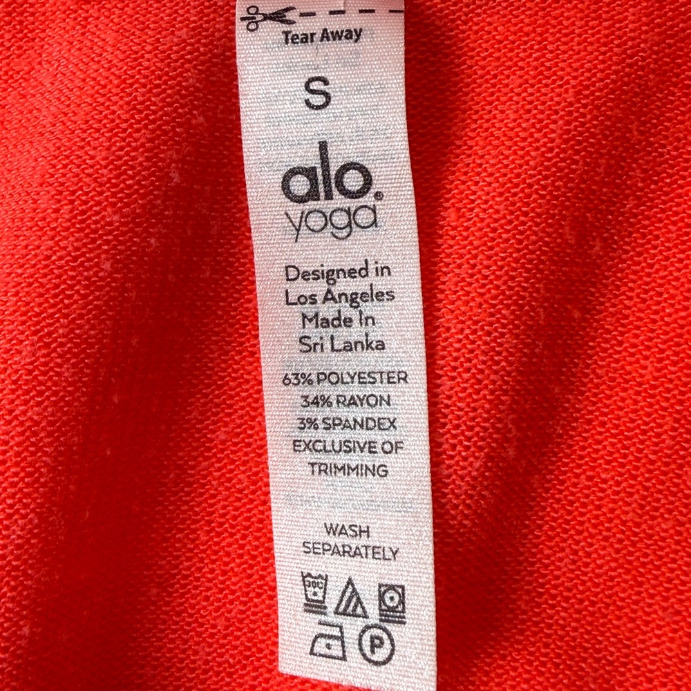 ALO Yoga Fluorescent Corral Pink Textured Crew Neck Sweater SM Logo on Sleeve - Picture 6 of 12